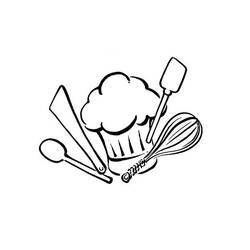 Dibujo de Gorro de panadero con utensilios de cocina para colorear