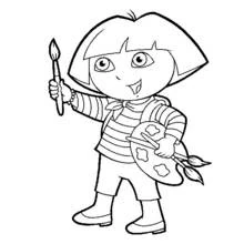 Dibujo de Dora sosteniendo un pincel y una paleta para colorear Dibujo de Dora sosteniendo un pincel y una paleta para colorear