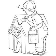 Dibujo de Pintor niño pintando una caseta de perro para colorear Dibujo de Pintor niño pintando una caseta de perro para colorear