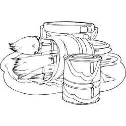 Dibujo de Herramientas de pintor con pinceles y bote de pintura para colorear Dibujo de Herramientas de pintor con pinceles y bote de pintura para colorear