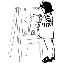 Dibujo de Niña pintora frente a su caballete para colorear Dibujo de Niña pintora frente a su caballete para colorear