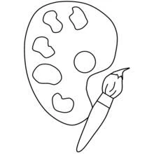 Dibujo de Paleta de pintor y pincel para colorear Dibujo de Paleta de pintor y pincel para colorear