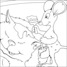 Dibujo de Pintor ratón coloreando la cabeza de un perro grande para colorear Dibujo de Pintor ratón coloreando la cabeza de un perro grande para colorear