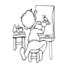 Dibujo de Pintor trabajando en un bodegón de frutas para colorear Dibujo de Pintor trabajando en un bodegón de frutas para colorear