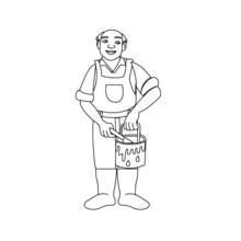 Dibujo de Pintor sosteniendo un bote de pintura y un pincel para colorear Dibujo de Pintor sosteniendo un bote de pintura y un pincel para colorear