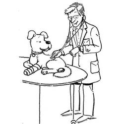 Dibujo de Veterinario examinando a un perro con estetoscopio para colorear