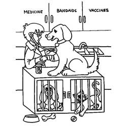 Dibujo de Veterinario examinando a un perro sobre una jaula para colorear