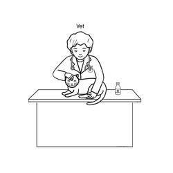 Dibujo de Veterinario examinando a un gato sobre la mesa para colorear