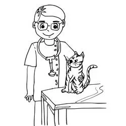Dibujo de Veterinario examinando a un gato rayado para colorear
