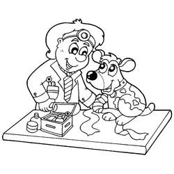 Dibujo de Veterinario examinando a un cachorro vendado para colorear