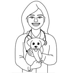 Dibujo de Veterinario sosteniendo un cachorro para colorear