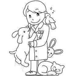 Dibujo de Veterinario rodeado de animales para colorear
