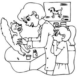 Dibujo de Veterinario examinando a un gato asustado para colorear