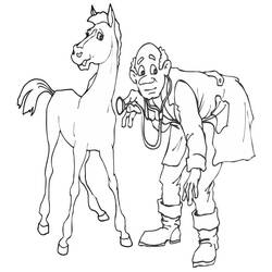Dibujo de Veterinario examinando a un caballo para colorear