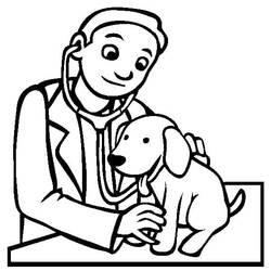 Dibujo de Veterinario examinando a un cachorro para colorear