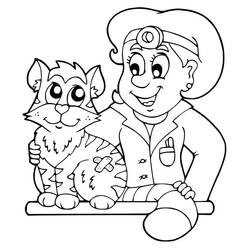 Dibujo de Veterinario con un gato vendado para colorear