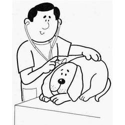 Dibujo de Veterinario escuchando latidos de perro de orejas largas para colorear