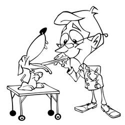 Dibujo de Veterinario examinando la oreja de un perro para colorear