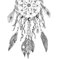 Dibujo de Atrapasueños con plumas y cintas para colorear Dibujo de Atrapasueños con plumas y cintas para colorear