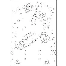 Dibujo de Gallinas y gato para conectar los puntos para colorear