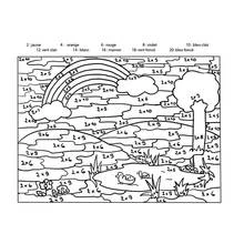 Dibujo de Paisaje de arcoíris y estanque para colorear por números para colorear