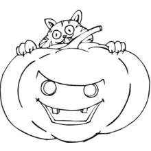 Dibujo de Calabaza con un gato escondido detrás para colorear