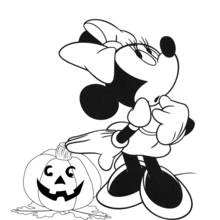 Dibujo de Minnie Mouse tocando una calabaza para colorear