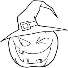 Dibujo de Calabaza guiñando con sombrero de bruja para colorear Dibujo de Calabaza guiñando con sombrero de bruja para colorear