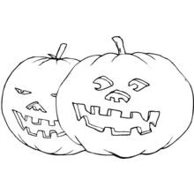 Dibujo de Calabaza doble con caras talladas de Halloween para colorear