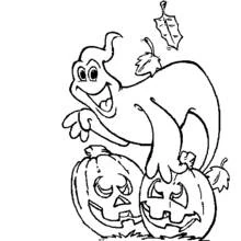 Dibujo de Calabaza y fantasma sonriente para colorear