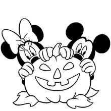 Dibujo de Mickey y Minnie con una calabaza de Halloween para colorear