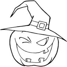 Dibujo de Calabaza guiñando un ojo con sombrero para colorear