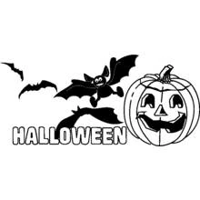 Dibujo de Calabaza de Halloween con murciélago y letras para colorear