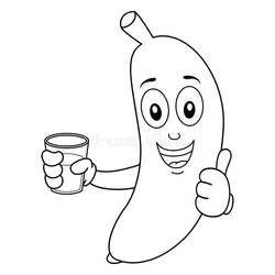 Dibujo de Plátano sosteniendo un vaso con el pulgar arriba para colorear
