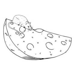 Dibujo de Ratón sobre queso para colorear