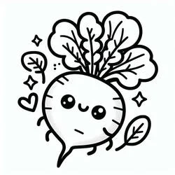 Dibujo de Rábano sonriente estilo kawaii para colorear
