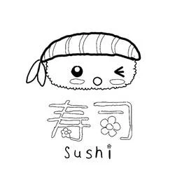 Dibujo de Sushi tierno guiñando el ojo para colorear