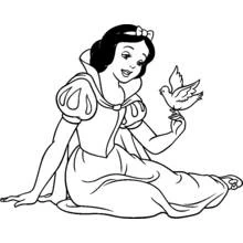 Dibujo de Blancanieves sentada con un pajarito para colorear