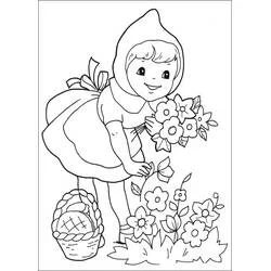 Dibujo de Caperucita Roja inclinada sobre un macizo para colorear