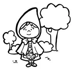 Dibujo de Caperucita Roja de pie en el bosque para colorear