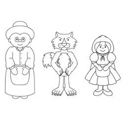 Dibujo de Caperucita Roja, el lobo y la abuela para colorear