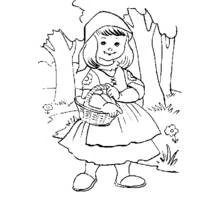 Dibujo de Caperucita Roja sonriente con vestido remendado para colorear