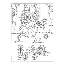 Dibujo de Caperucita Roja con mariposa y flor cortada para colorear