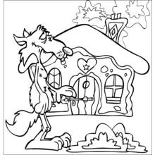 Dibujo de Caperucita Roja - el lobo frente a la casa para colorear