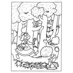 Dibujo de Caperucita Roja paseando por el bosque para colorear