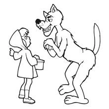 Dibujo de Caperucita Roja frente al lobo para colorear
