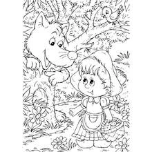 Dibujo de Caperucita Roja se encuentra con el lobo en el bosque para colorear
