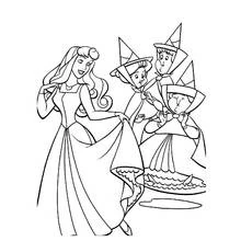 Dibujo de La Bella Durmiente bailando con las tres hadas para colorear Dibujo de La Bella Durmiente bailando con las tres hadas para colorear