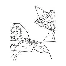 Dibujo de La Bella Durmiente descansando junto a un hada para colorear Dibujo de La Bella Durmiente descansando junto a un hada para colorear
