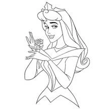 Dibujo de La Bella Durmiente sosteniendo una rosa para colorear Dibujo de La Bella Durmiente sosteniendo una rosa para colorear